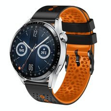 Per Huawei Watch GT3 46mm 22mm Cinturino in silicone bicolore traforato (nero + arancione)