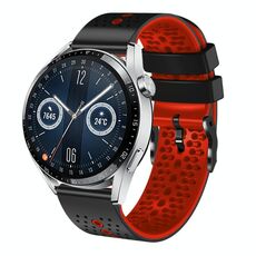 Per Huawei Watch GT3 46mm 22mm Cinturino in silicone bicolore traforato (nero + rosso)