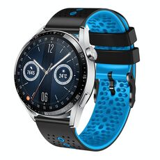 Per Huawei Watch GT3 46mm 22mm Cinturino in silicone bicolore traforato (nero + blu)
