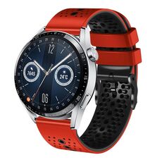 Per Huawei Watch GT3 46mm 22mm Cinturino in silicone bicolore traforato (rosso + nero)