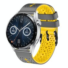 Per Huawei Watch GT3 46mm 22mm Cinturino in silicone bicolore traforato (grigio + giallo)