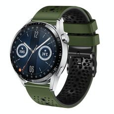 Per Huawei Watch GT3 46mm 22mm Cinturino in silicone bicolore traforato (verde militare + nero)