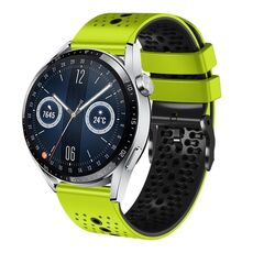 Per Huawei Watch GT3 46mm 22mm Cinturino in silicone bicolore traforato (lime + nero)