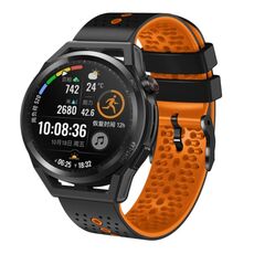 Per Huawei Watch GT Runner 22mm Cinturino in silicone bicolore traforato (nero + arancione)
