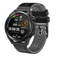 Per Huawei Watch GT Runner 22mm Cinturino in silicone bicolore traforato (nero + grigio)