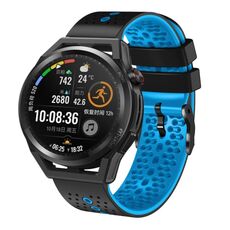 Per Huawei Watch GT Runner 22mm Cinturino in silicone bicolore traforato (nero + blu)