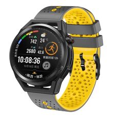 Per Huawei Watch GT Runner 22mm Cinturino in silicone bicolore traforato (grigio + giallo)