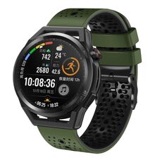 Cinturino per orologio in silicone bicolore perforato da 22 mm per Huawei Watch GT Runner (verde militare + nero)