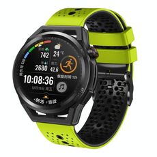 Per Huawei Watch GT Runner 22mm Cinturino in silicone bicolore traforato (lime + nero)