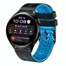 Per Huawei Watch 3 Cinturino in silicone bicolore traforato da 22 mm (nero + blu)