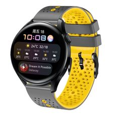 Per Huawei Watch 3 Cinturino in silicone bicolore traforato da 22 mm (grigio + giallo)
