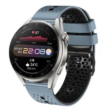 Per Huawei Watch 3 Pro Cinturino in silicone bicolore perforato da 22 mm (blu + grigio)