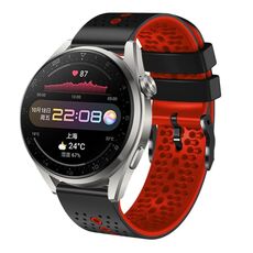 Per Huawei Watch 3 Pro Cinturino in silicone bicolore traforato da 22 mm (nero + rosso)