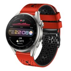 Per Huawei Watch 3 Pro Cinturino in silicone bicolore traforato da 22 mm (rosso + nero)