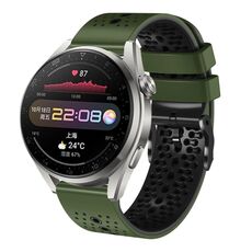 Per Huawei Watch 3 Pro Cinturino in silicone bicolore perforato da 22 mm (verde militare + nero)