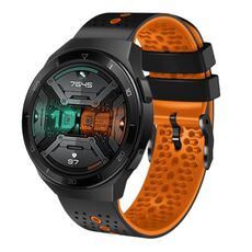 Per Huawei Watch GT 2E Cinturino in silicone bicolore perforato da 22 mm (nero + arancione)