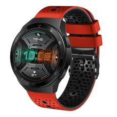 Per Huawei Watch GT 2E Cinturino in silicone bicolore traforato da 22 mm (rosso + nero)