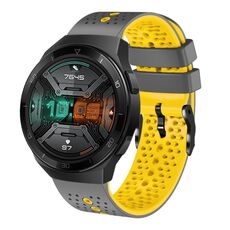 Per Huawei Watch GT 2E Cinturino in silicone bicolore traforato da 22 mm (grigio + giallo)
