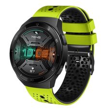 Per Huawei Watch GT 2E Cinturino in silicone bicolore traforato da 22 mm (lime + nero)