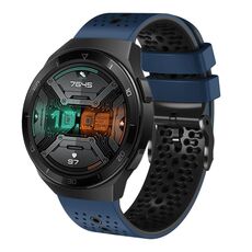 Per Huawei Watch GT 2E Cinturino in silicone bicolore traforato da 22 mm (blu notte + nero)