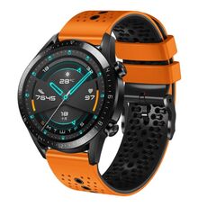 Per Huawei GT2 46mm 22mm Cinturino in silicone bicolore traforato (arancione + nero)