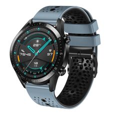 Per Huawei GT2 46mm 22mm Cinturino in silicone bicolore traforato (blu + grigio)
