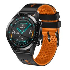 Per Huawei GT2 46mm 22mm Cinturino in silicone bicolore traforato (nero + arancione)