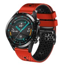 Per Huawei GT2 46mm 22mm Cinturino in silicone bicolore traforato (rosso + nero)