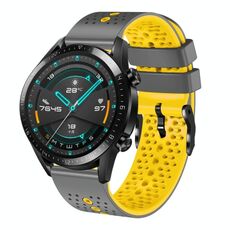 Per Huawei GT2 46mm 22mm Cinturino in silicone bicolore traforato (grigio + giallo)