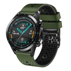 Per Huawei GT2 46mm 22mm Cinturino in silicone bicolore traforato (verde militare + nero)