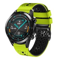 Per Huawei GT2 46mm 22mm Cinturino in silicone bicolore perforato (lime + nero)