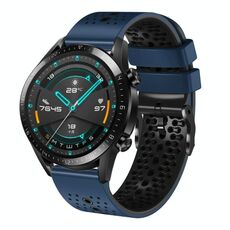Per Huawei GT2 46mm 22mm cinturino in silicone bicolore traforato (blu notte + nero)