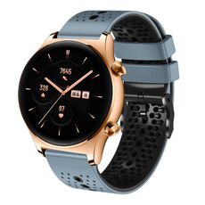 For Honor Watch GS 3 Cinturino in silicone bicolore traforato da 22 mm (blu + grigio)