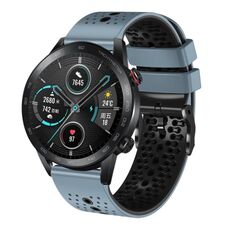 Per Honor Magic Watch 2 46mm 22mm Cinturino in silicone bicolore traforato (blu + grigio)