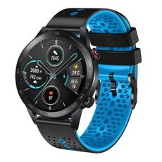 Per Honor Magic Watch 2 46mm 22mm Cinturino in silicone bicolore traforato (nero + blu)
