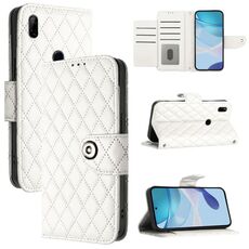 Custodia per telefono in pelle Flip con struttura rombica globale per Honor 9X 4G con cordino (bianco)