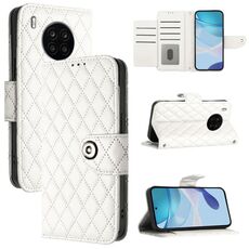 Per Honor 50 Lite / Huawei nova 8i Custodia per telefono in pelle con texture rombica con cordino (Bianco)