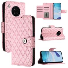 Custodia per cellulare in pelle con texture rombica per Honor 50 Lite / Huawei nova 8i con cordino (rosa)