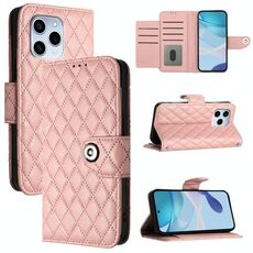 Custodia per cellulare in pelle con texture rombica per Honor 60 SE con cordino (rosa corallo)