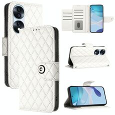 Per Honor 70 Pro Custodia per cellulare in pelle con texture rombica con cordino (bianca)
