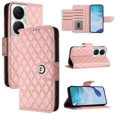 Custodia per cellulare in pelle con texture rombica per Honor 90 Smart / X7b 5G / X7b 4G con cordino (rosa corallo)