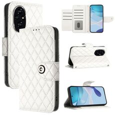 Per Honor 200 Custodia per cellulare in pelle con texture rombica con cordino (bianca)