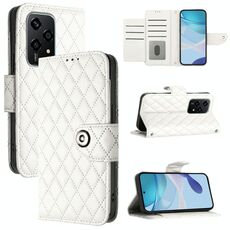 Custodia per telefono in pelle con texture rombica globale per Honor 200 Lite con cordino (bianco)
