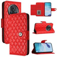 Custodia per telefono in pelle Flip con texture rombica per Honor Magic5 Pro con cordino (rosso)