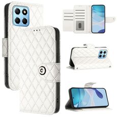 Custodia per cellulare in pelle con texture rombica per Honor X8 5G / X6 4G / 70 Lite con cordino (bianca)