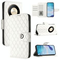 Per Honor X9b / Magic6 Lite Custodia per cellulare in pelle con texture rombica con cordino (bianca)