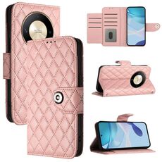 Custodia per cellulare in pelle con texture rombica per Honor X9b / Magic6 Lite con cordino (rosa corallo)