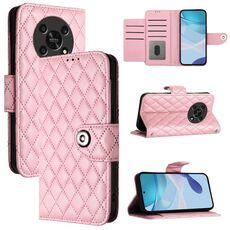Custodia per cellulare in pelle con texture rombica per Honor X30 5G / X9 4G / X9 5G con cordino (rosa)