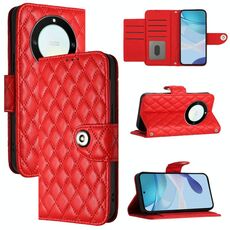 Custodia per cellulare in pelle con texture rombica per Honor X40 / X9a / Magic5 Lite con cordino (rosso)