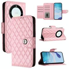 Custodia per cellulare in pelle con texture rombica per Honor X40 / X9a / Magic5 Lite con cordino (rosa)